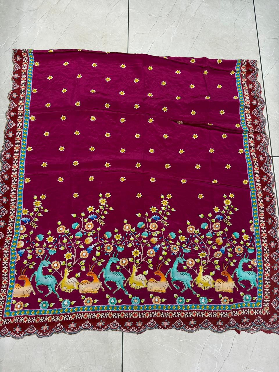  Kumudini  Pure Crepe Handwork Dupatta