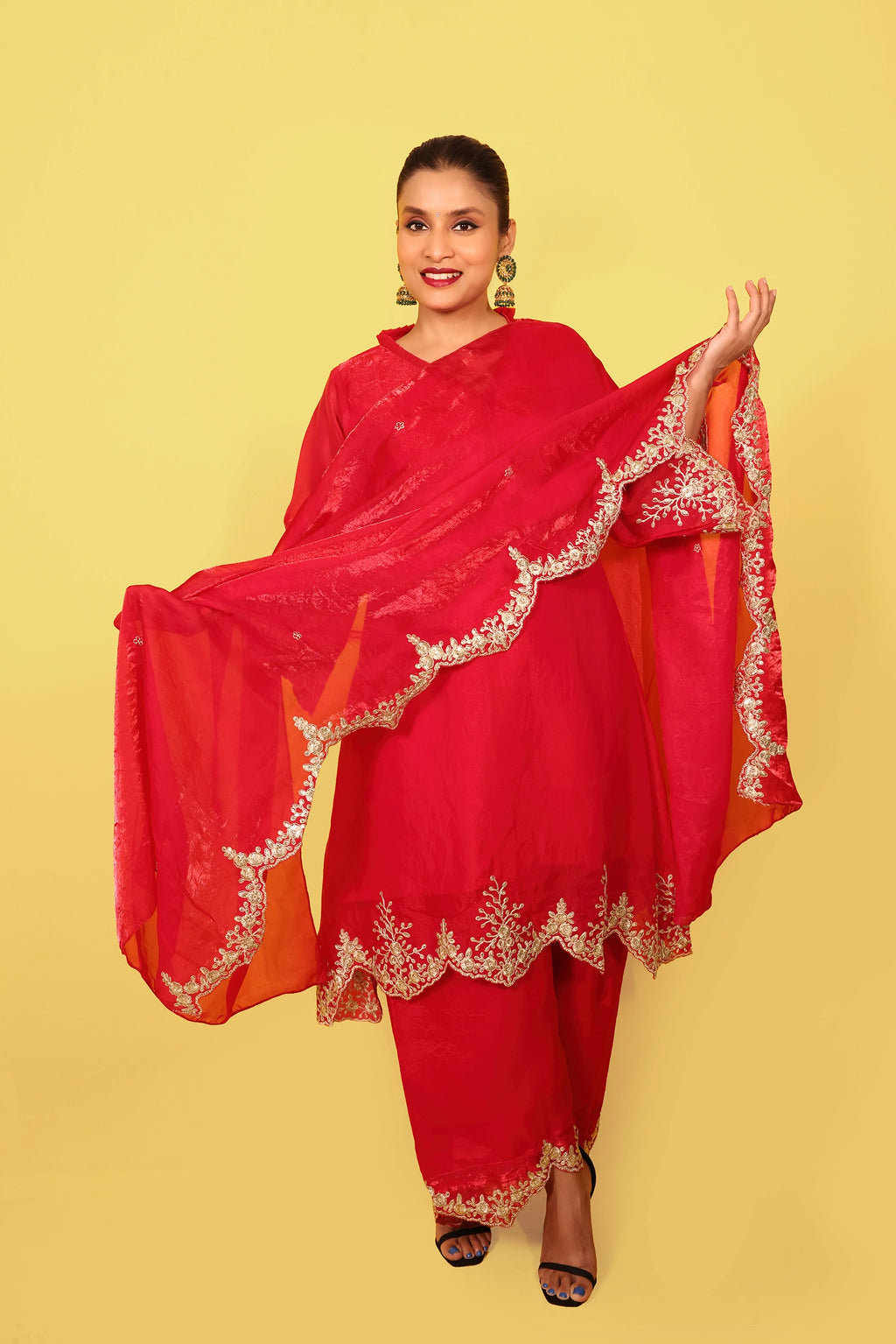 Palak – 3 Piece Salwar Suit (Red)