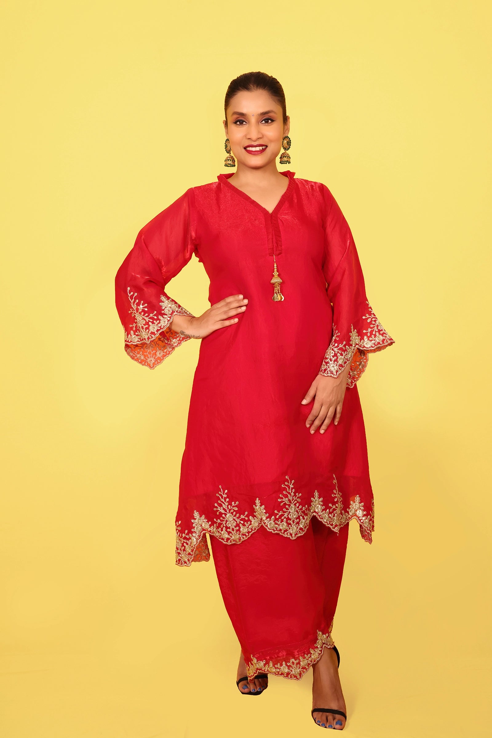 Palak – 3 Piece Salwar Suit (Red)