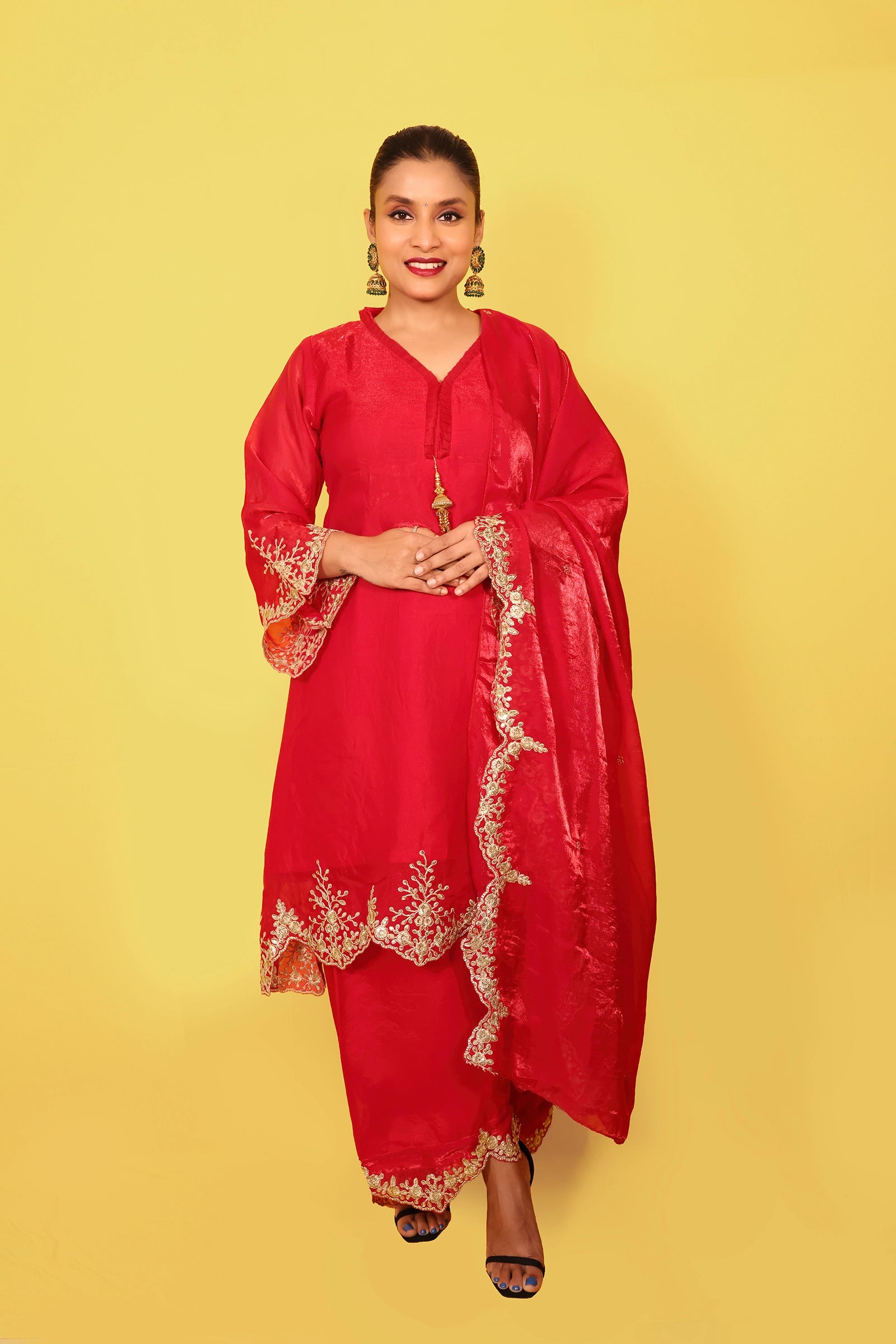 Palak – 3 Piece Salwar Suit (Red)