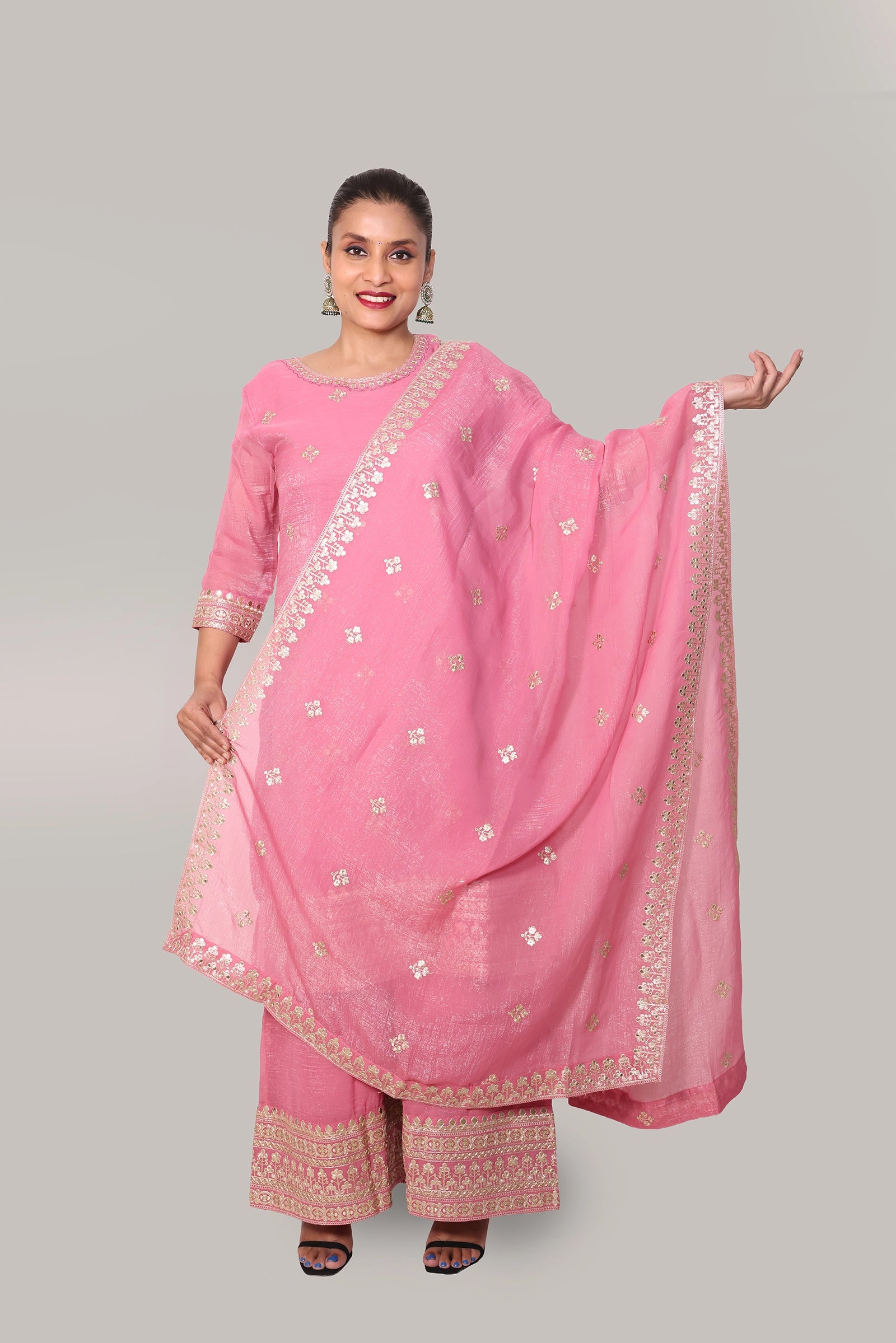 Adina – 3 Piece Palazzo Salwar Suit (Pink)