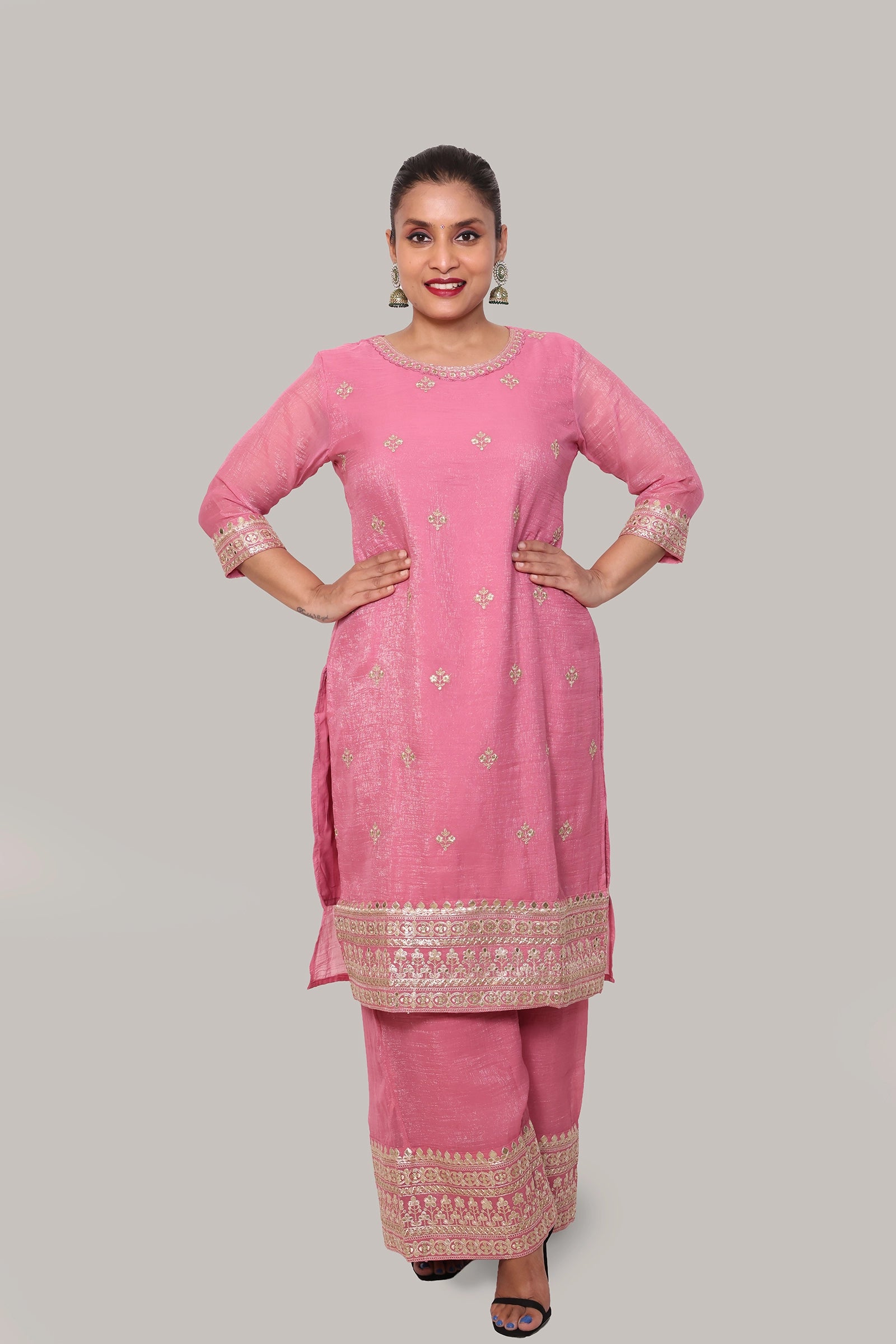 Adina – 3 Piece Palazzo Salwar Suit (Pink)