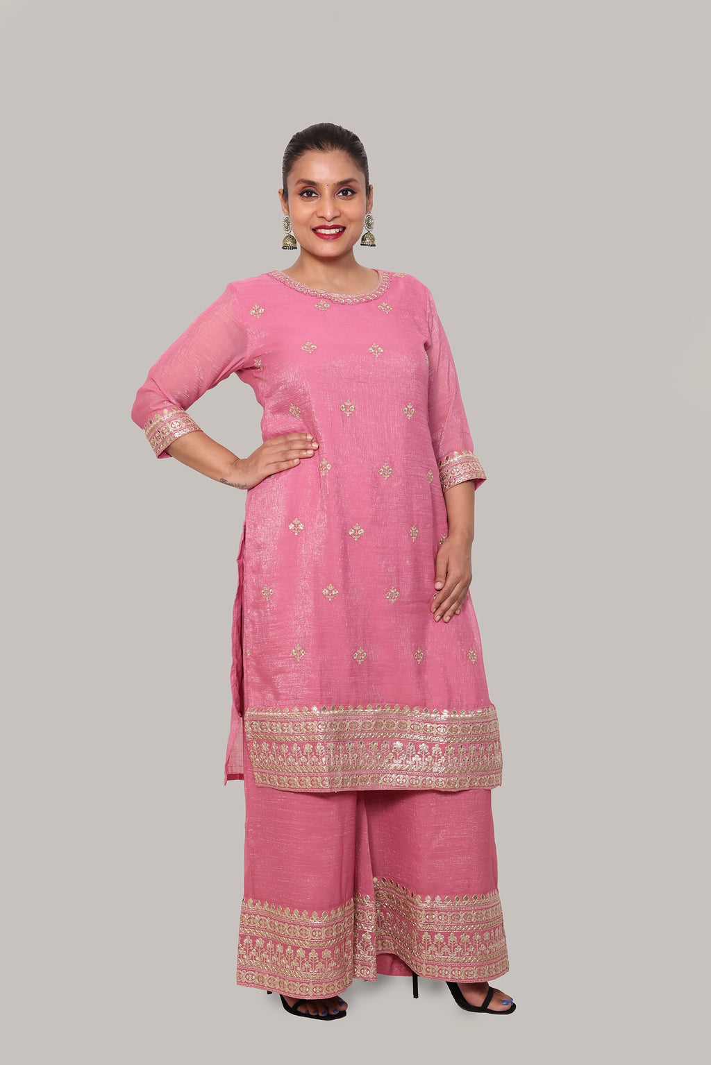 Adina – 3 Piece Palazzo Salwar Suit (Pink)