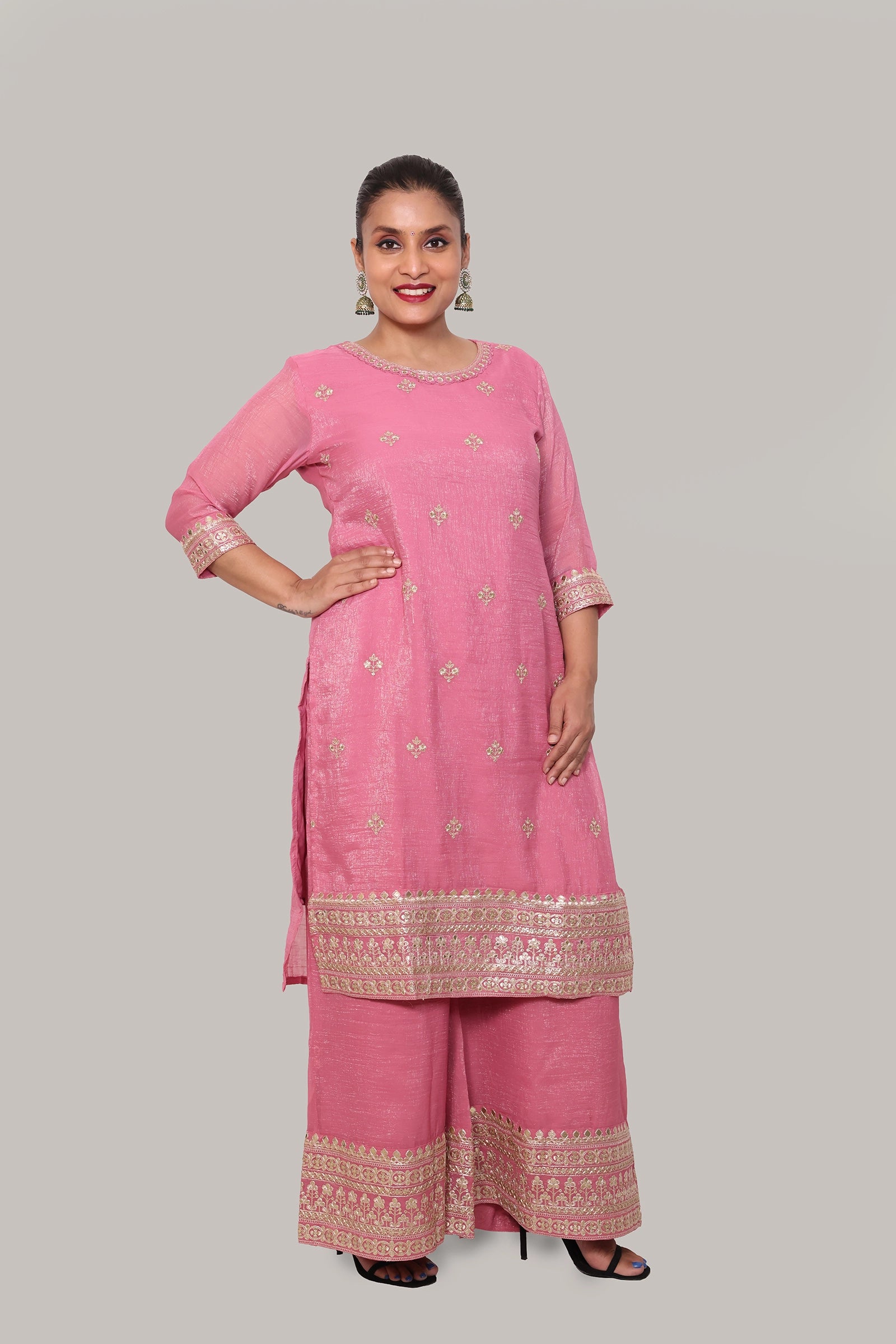 Adina – 3 Piece Palazzo Salwar Suit (Pink)