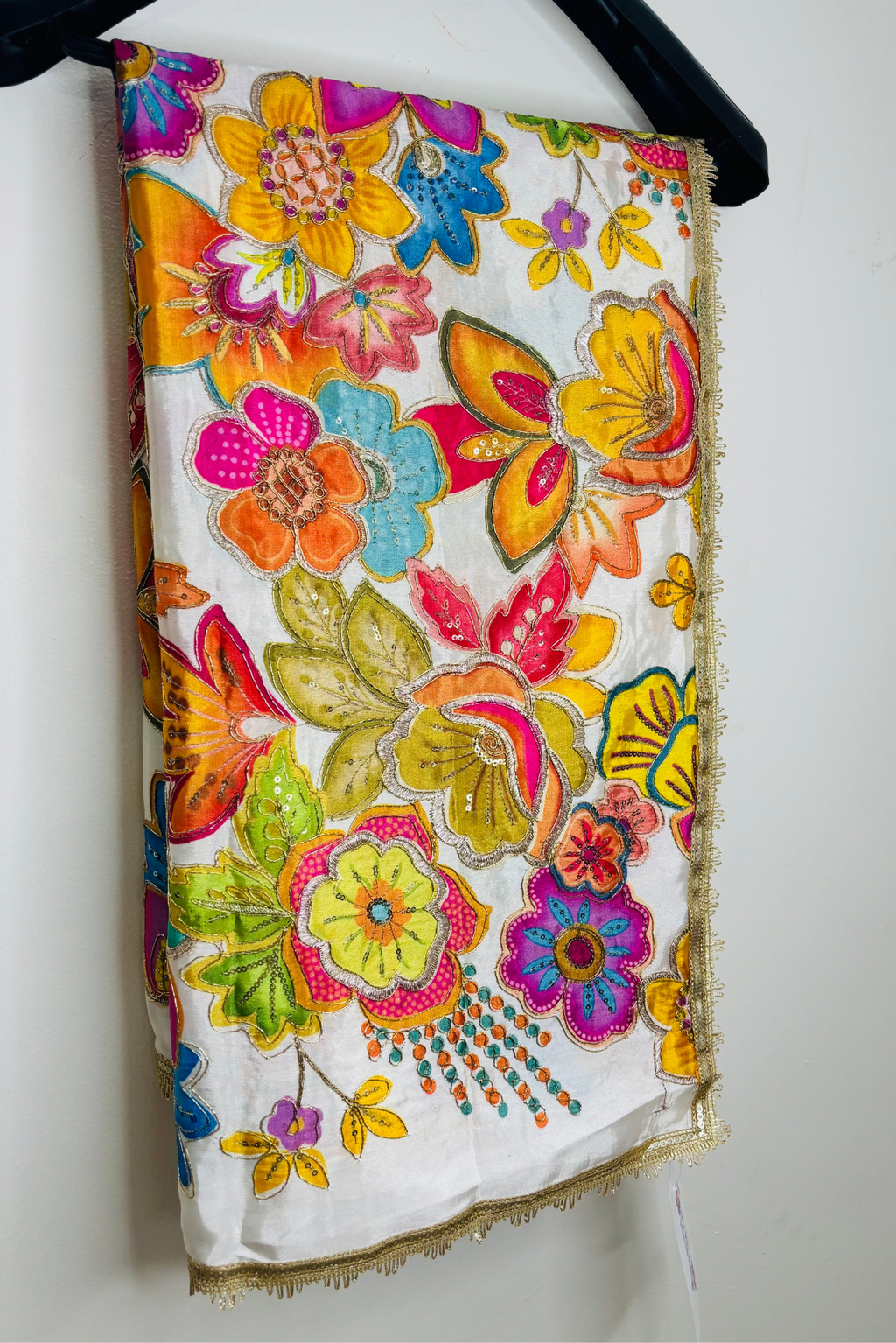 Noorvaan - White Crepe Dupatta