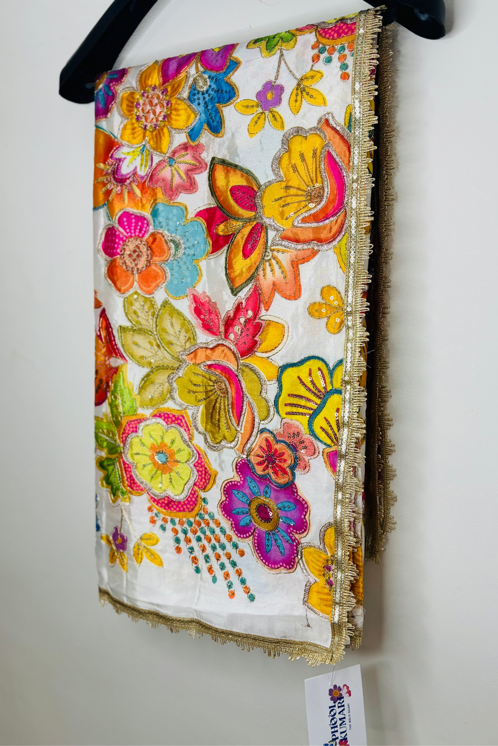 Noorvaan - White Crepe Dupatta