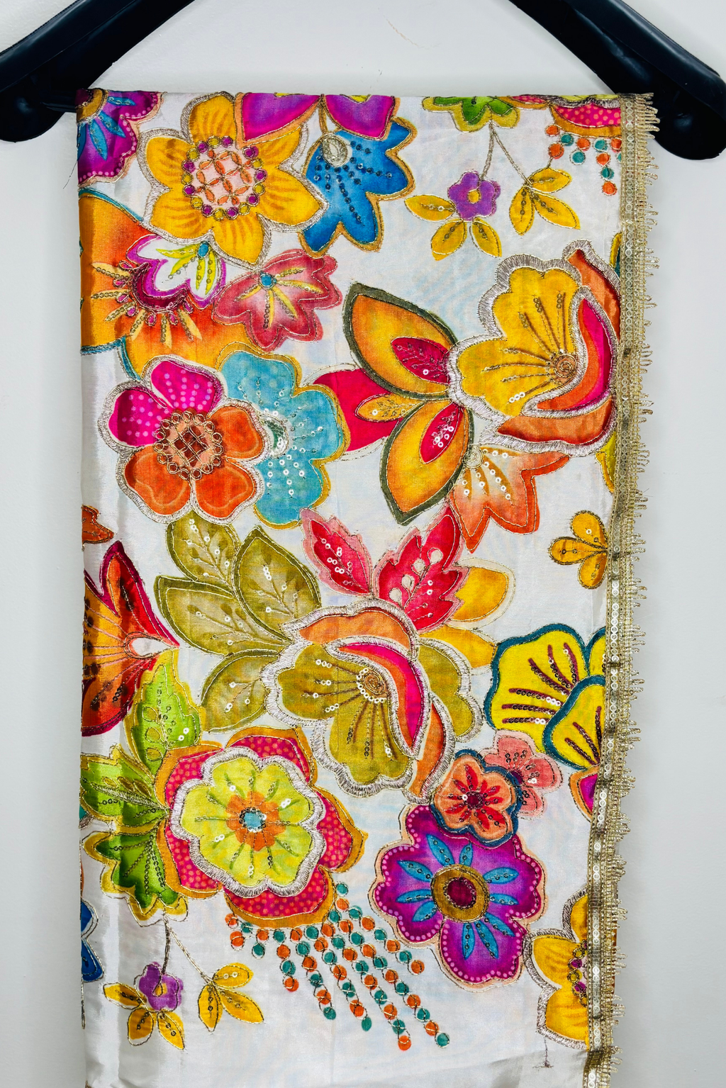 Noorvaan - White Crepe Dupatta