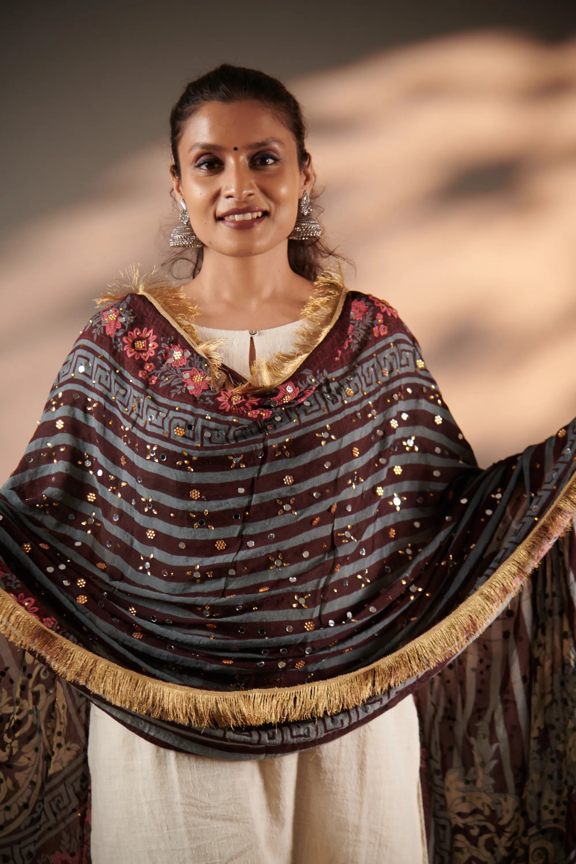 MehrozMirror-Embellished Chinon Dupatta
