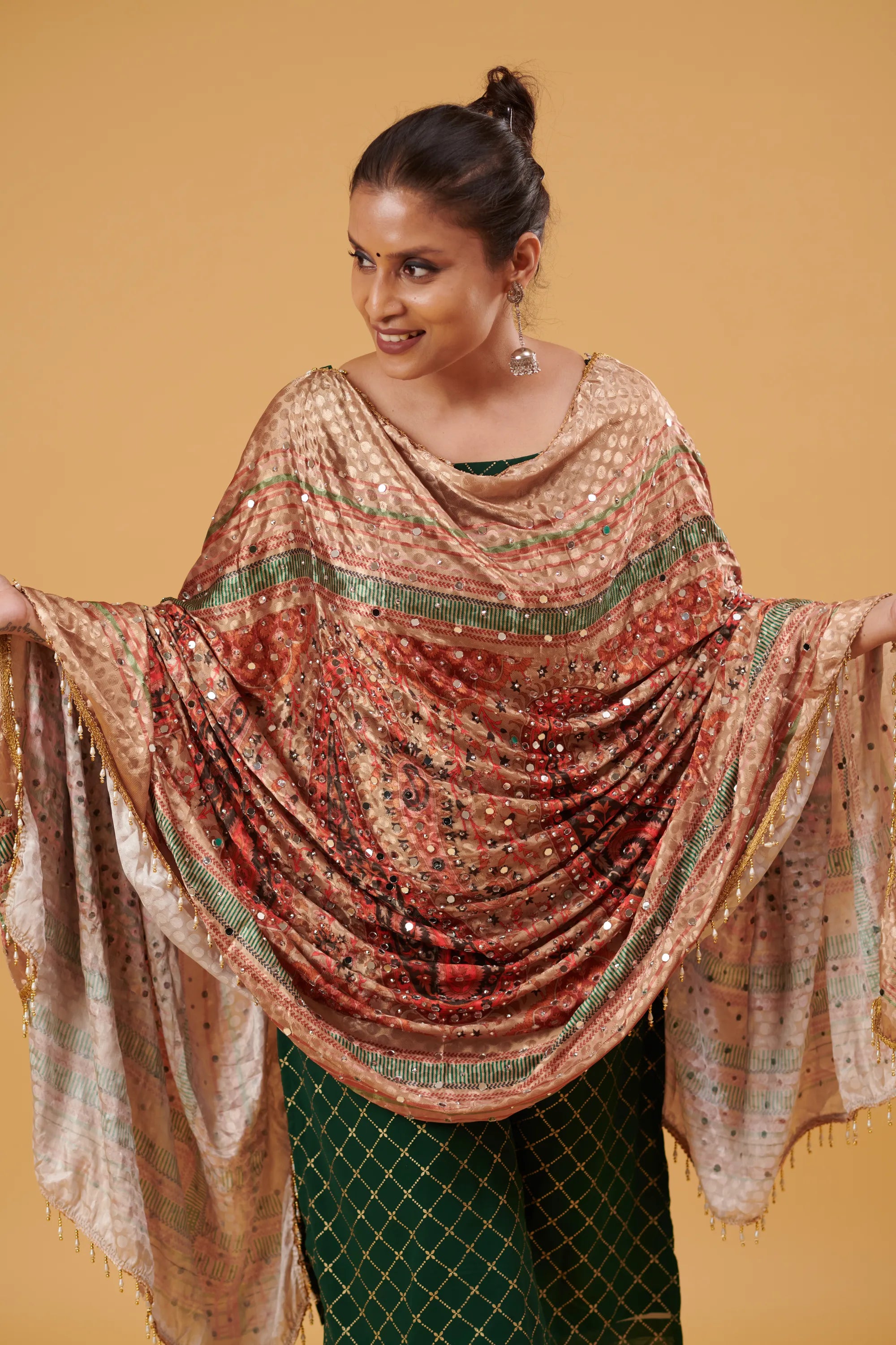 Naaz Gold Mirror-Embellished Jacquard Dupatta
