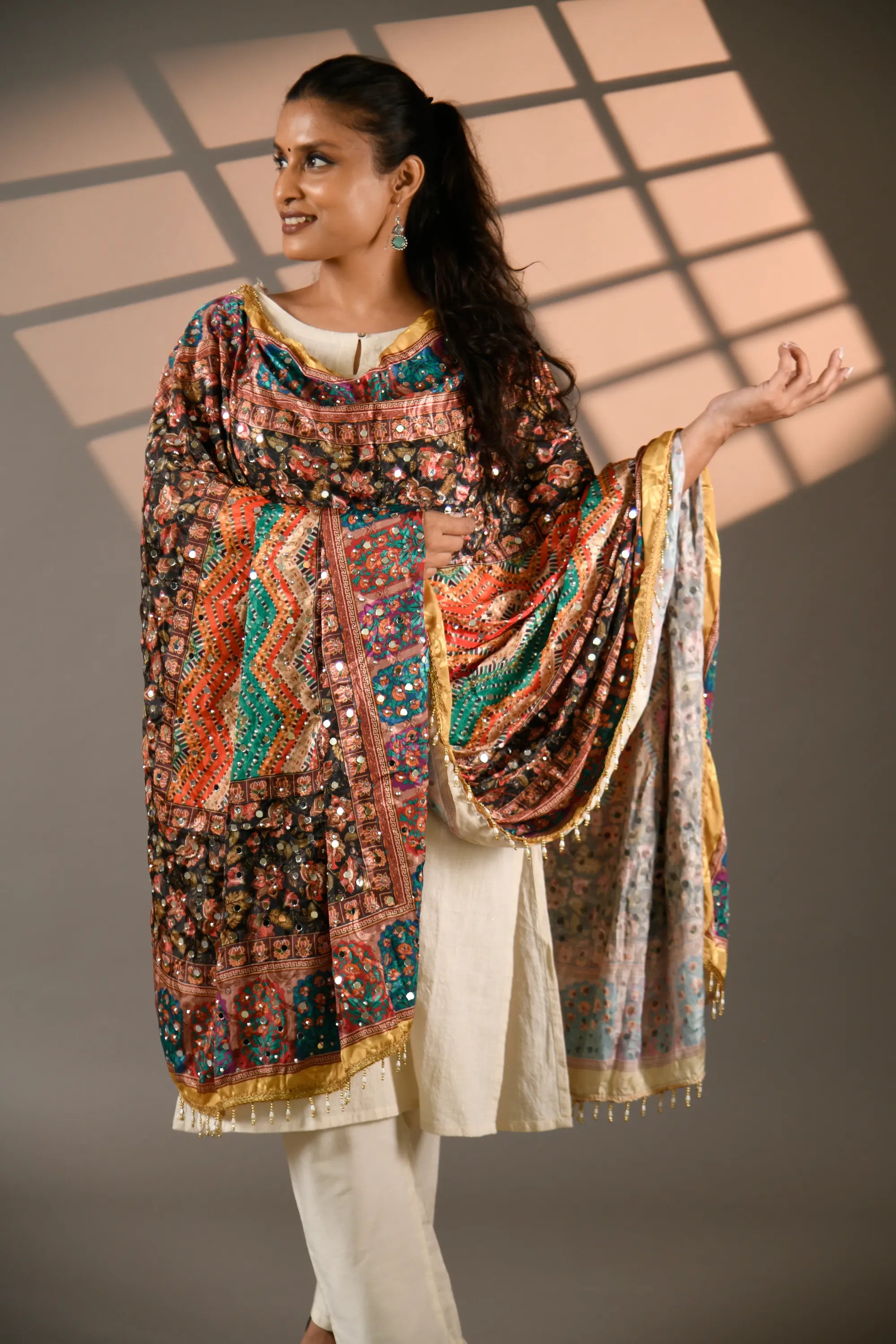 Baagh Bahaar Mirror-Embellished Jacquard Dupatta