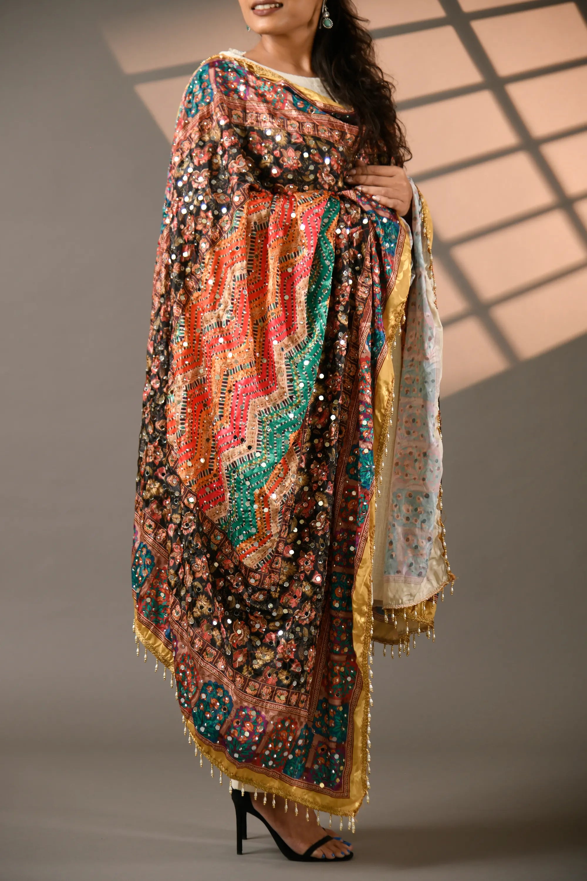 Baagh Bahaar Mirror-Embellished Jacquard Dupatta