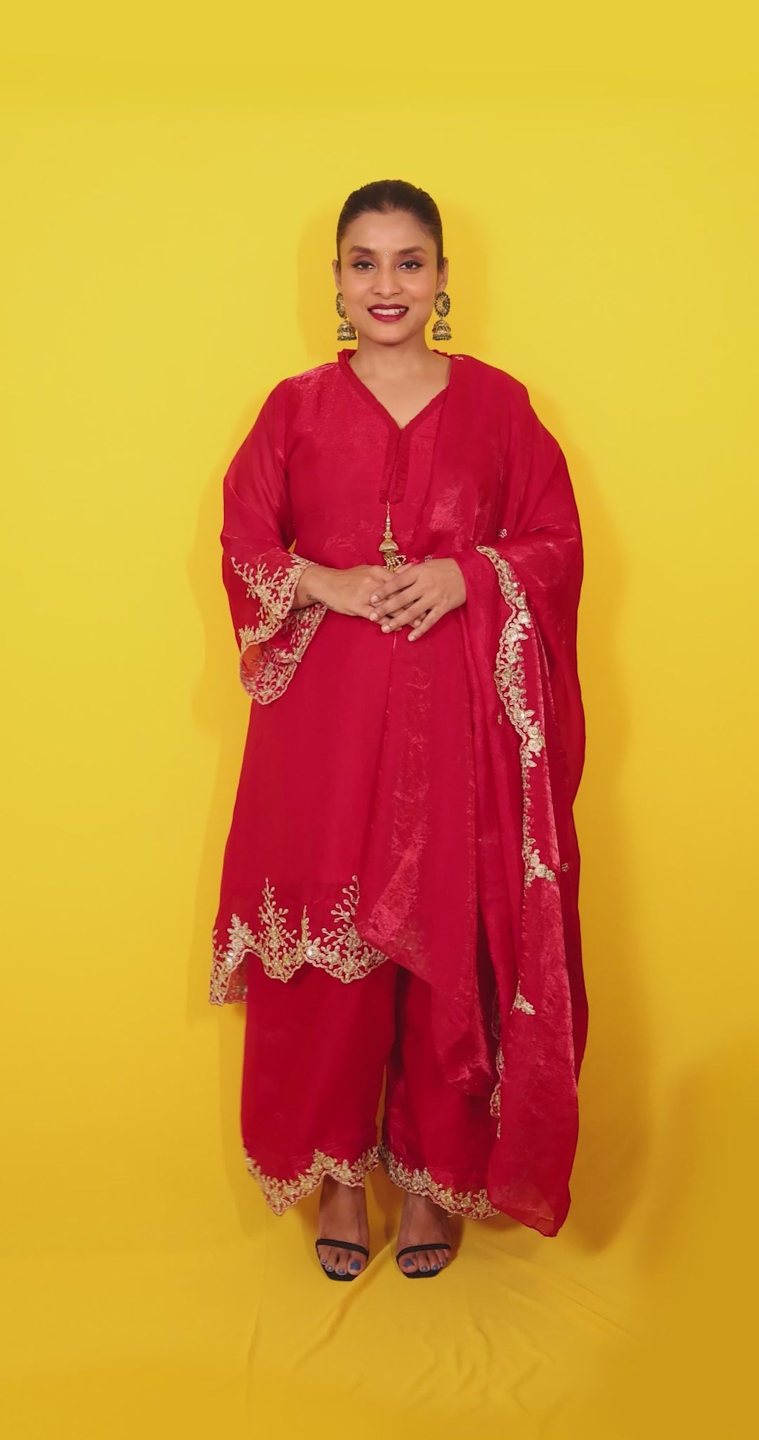 Palak – 3 Piece Salwar Suit (Red)